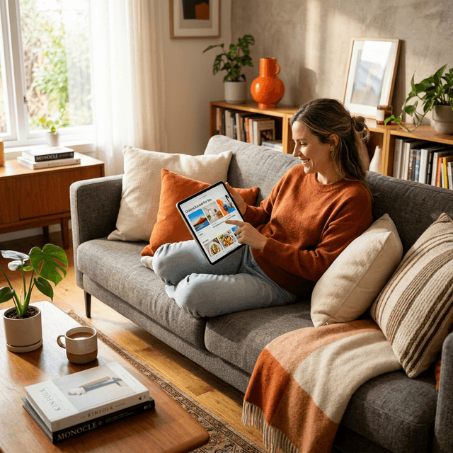 Person discovering curated content on a tablet